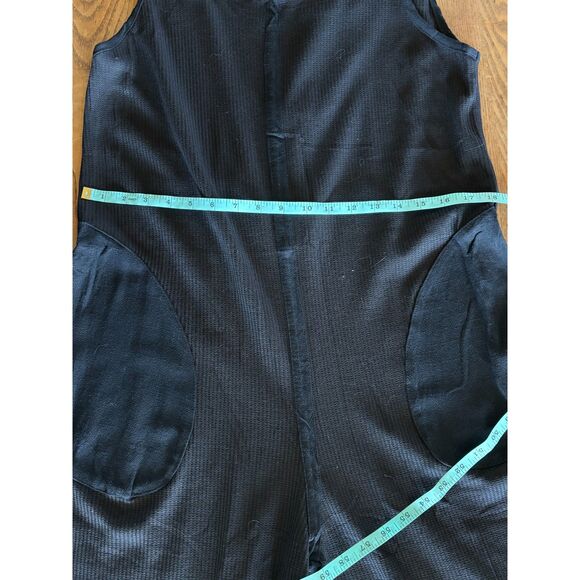 Black Wide-Leg Waffle Knit Romper Jumpsuit w/ Pockets & Open Tie-Back Summer - Picture 6 of 8